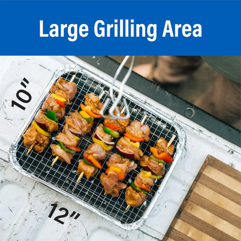 Disposable Portable Charcoal BBQ With Pull Start Ignition and Large 10x12 inch Grilling Area in Use