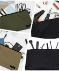 Heavy Duty Tool Pouch Set Large 12 Inch Zipper Bags with flat bottom YKK zippers 3 pack canvas organizer holding tools and gear.