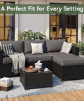 Thick Outdoor Patio Cushions Set Of 4 For All Weather Furniture Splashproof And Fade Resistant Replacement Couch Cushions installed on rattan sectional.