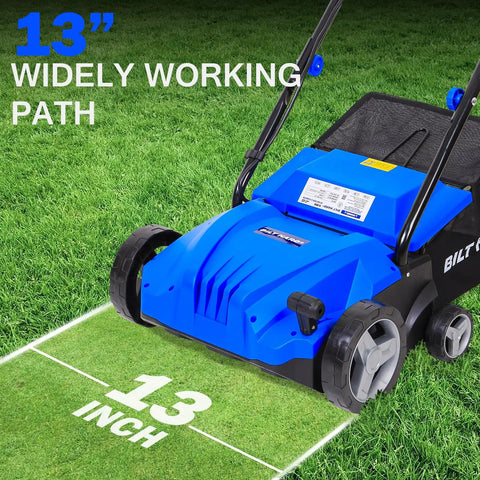 Powerful Dethatcher Scarifier For Lawns With 12 Amp Copper Motor 1500W Up To 3300 RPM, 13 Inch Raking Width, 8 Gal Thatch Bag