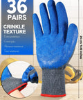 36 Pairs Rubber Work Gloves With Latex Double Coating For Tough Grip Bulk Safety Gear showing blue coated palm.