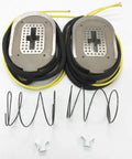 Two 12-1/4 x 3-3/8 in electric trailer brake magnets with yellow wires and mounting hardware