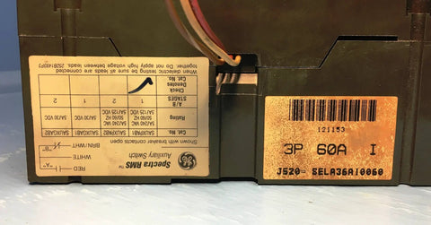 Hardened 3 Phase 3 Pole 60 Amp Circuit Breaker With Electronic Trip And Free Standing Mount Built For 600 Volt 50 60 Hz Systems showing label and terminals.