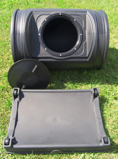 Compost Wizard Jr 7 Cu Ft Outdoor Garden Compost Bin With Wheels And Handles BPA Free Polyethylene 12 Inch Twist Off Lid Dual Tumbler