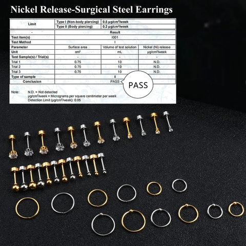 Hypoallergenic Surgical Steel Cartilage Earrings Set For Women With Flat Back Design Includes 12 Tiny Ball Studs And 6 Hoop Pairs CZ Studs Ideal Multi Piercing Jewelry For Helix Tragus First Second And Third Holes, nickel release pass