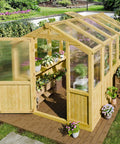 Sturdy 6x8 Ft Wood Greenhouse Kit Outdoor Heavy Duty Walk In Polycarbonate Backyard Garden Greenhouse With Adjustable Roof Vent And Reinforced Panels Easy Assembly