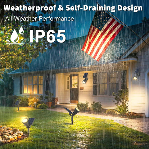 Six Pack Tough Solar Spotlights For Outdoor Waterproof Use With Adjustable Focus Beam And Dual Brightness Modes Pumps Out Solid 3000 K Warm White Glow Perfect For Landscaping Gardens Driveways Or Backyard Vibes