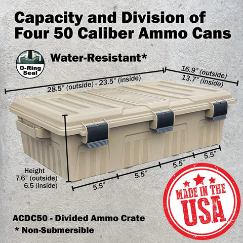 Divided Ammo Crate Utility Box With Seven Compartments Water Resistant And Lockable Ammo Storage For 5.56 9mm 12 Gauge And More Built Tough