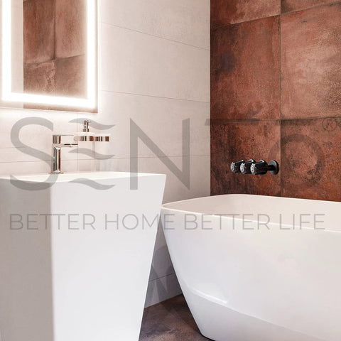 Bathroom with white pedestal sink and rectangular tub, showcasing Three Handle Tub And Shower Trim Set For Gerber Faucets Oil Rubbed Bronze