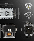 Dimensions and features of 2 Pole 40 Amp AC Contactor With 240V Coil For Heavy Duty Motor Load In HVAC Refrigeration Lighting And Heat Pumps