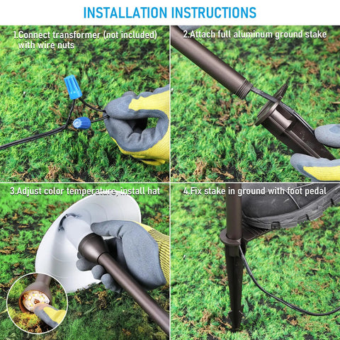 Installation guide for Low Voltage LED Landscape Path Lights 3W Cast Aluminum 12-24V 5 CCT IP65 Oil Rubbed Bronze Pack of 4.