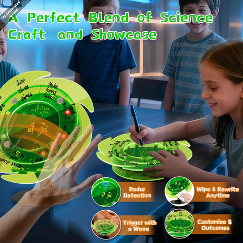STEM Interactive Hands-On Lucky Wheel Craft Kit For Teens And Beginners, green acrylic prize wheel on table with kids