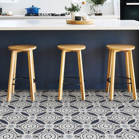 Grey Peel And Stick Floor Tiles Pack Of 10 Geometric Vinyl Flooring Water Resistant 12 In By 12 In Easy Diy Install No Grout Needed Durable Adhesive Low Lustre Finish in kitchen