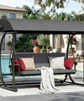 Modern Outdoor Patio Swing With Adjustable Canopy, 2 In 1 Porch Swing Bed With Removable Cushion, Three-Person Yard Swing