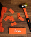 Professional Laminate Flooring Tools Kit With Tapping Block Pull Bar Rubber Mallet Knee Pads on wood floor