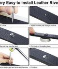 Step-by-step guide on installing Heavy Hitter Copper Double Cap Leather Rivets Kit with tool on leather.