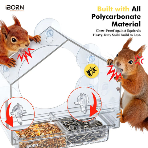 2026 Window Bird Feeder With Windproof Tray Lock, Chewproof PC Build, Strong Suction Cups, Outdoor Kid Friendly Birding Accessory
