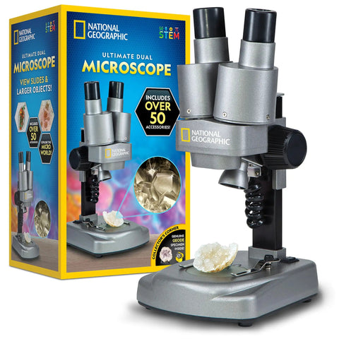 Dual LED Kids Microscope Set With 50 Plus Piece Science Kit, 10 Prepared Slides And 10 DIY Blank Slides For Biology Experiments