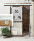 8 Foot Galvanized Box Track Sliding Barn Door Hardware For Exterior Use One Piece Box Rail Design with door installed