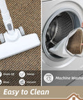 Tough As Nails Dirt Trapper Door Mat For Entryway Non Slip Washable Rug shown being vacuumed and placed in washing machine.