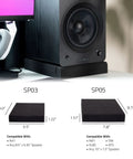 High Density Acoustic Foam Isolation Pads For Bookshelf Speakers And Studio Monitors Pair 8.5 By 6.35 Inches next to speaker