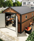 10x12 Ft Outdoor Storage Shed With Lockable Doors And Window Heavy Duty Metal Garden Shed for Backyard Patio and Lawn Open Doors