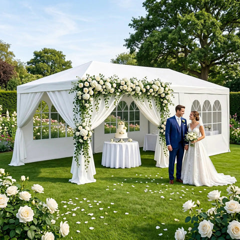 Outdoor White Waterproof Gazebo Tent With Removable Sidewalls And Windows Ten By Twenty Feet Heavy Duty Event Shelter at a wedding
