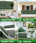 Artificial Ivy Privacy Fence Wall Screen 120 By 40 Inches 12 Pack Of 20 By 20 Inch Panels installed on patio, balcony, stairs, fence