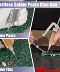 Effortless Solder Flux Gun For Precision Paste Dispensing Handheld Flux Extruder And Needle Dispenser in use on circuit board