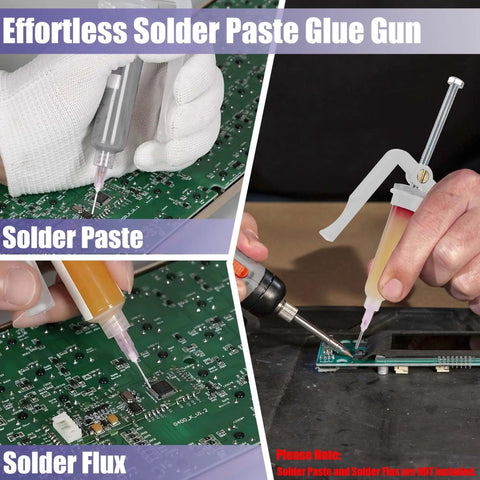 Effortless Solder Flux Gun For Precision Paste Dispensing Handheld Flux Extruder And Needle Dispenser in use on circuit board