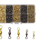 Heavy Duty 300 Piece Box Fishing Barrel Swivels With Solid Ring Copper And Stainless Steel Construction Extra Strong Solid Fishing Connectors Anti Rust Quick Connect Tackle Kit Sizes 2 4 6 8 10 in assorted gold and black sizes