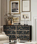 Dresser adorned with Delicate Floral Peel And Stick Wallpaper In Black And Gold With Leaf Accent 78.7 By 16.1 Inches Vintage design