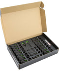 Master 42 Piece Three Eighths Inch Drive Impact Socket Set With Shallow And Deep SAE And Metric Sockets, black foam tray
