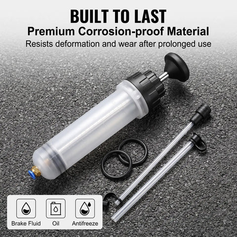 Top Shelf Manual Fluid Extractor Pump For Absolute No Sweat Oil Changes Using Dual Suction Tubes with clear reservoir and solid build.