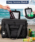 Epically Spacious Collapsible Soft Cooler Bag, 60 Can Leakproof Insulated Tote on beach, easy access hatch with drinks.
