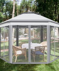 13x13 Pop Up Hexagonal Gazebo With Mesh Walls And Double Tiers No Fuss Setup Patio Shade Shelter For Lawn Garden Backyard And Deck Weather Resistant All Season Canopy Tent In Gray