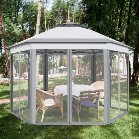 13x13 Pop Up Hexagonal Gazebo With Mesh Walls And Double Tiers No Fuss Setup Patio Shade Shelter For Lawn Garden Backyard And Deck Weather Resistant All Season Canopy Tent In Gray