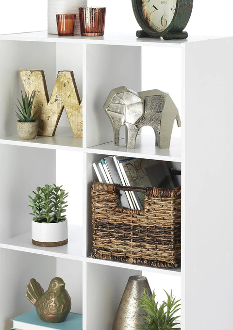 Six Cube Storage Organizer Bookcase With Open Display Shelves Three Tier Stackable MDF Wood Cabinet For Living Room Bedroom Home Office White Go To Storage That Keeps Books Toys Clothes Neat And Easy To Find decorated with plants and decor items