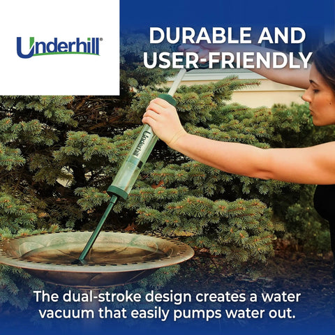 Person using Gulp Pro Syringe Siphon Water Pump With 24 Inch Length And 17 Inch Discharge Tube near a garden feature