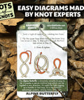 Arborist Knots Knot Cards For Tree Climbing And Trimming Waterproof 14 Page Pocket Guide Quick Reference For Arborist Gear showing Alpine Butterfly knot instructions.