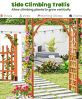 84 Inch Wooden Garden Arch With Seventeen And A Half Inch Lattice Side Panels Trellis For Climbing Plants Outdoor Yard Wedding Backdrop And Lawn Decor Durable Arbor For Roses Wisteria Ivy Easy Setup And Weather Ready, shown with vibrant flowering vines in a garden setting