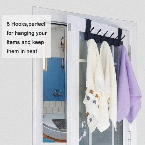 Over The Door Hooks Towel Rack With 6 Hooks For Hanging Clothes And Towels Black Door Coat Rack Fits Most Doors installed with towels