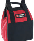 Bombproof Canvas Power Tool Bag Carrier For Drill Drivers Batteries Chargers Jobsite Gear Hauler with durable handles, red and black colors.