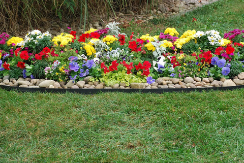 Colorful flower garden with Tall Wall No Dig Landscape Edging Kit For Diy Gardens, Quick Install, Flexible Recycled Plastic Edging
