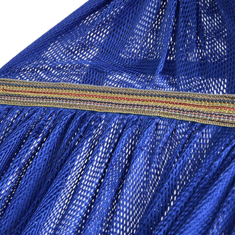 Close-up of navy mesh fabric of Heavy Duty Outdoor Hammock With Collapsible Steel Stand And Carrying Case, showing detailed texture.