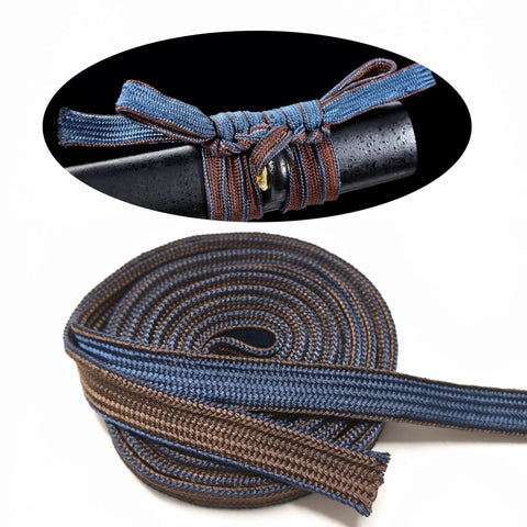 Two Tone Silk Ito Sageo Rope For Tsuka Wrapping For DIY Samurai Sword Handle Cord And Scabbard Decor Blue And Brown Synthetic Silk Cord 300 Cm Durable Hand Wrapped Look For Authentic Style