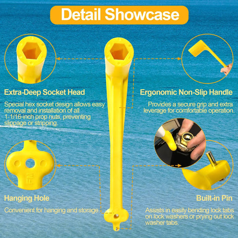 Floating Prop Wrench And Prop Stop Kit For All Outboard And Stern Drive Boats, 1-1/16 Inch Polymer Tool detail showcase