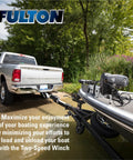 Truck towing boat with Boat Trailer Winch 1800 Lb Capacity With 20 Ft Winch Strap And Hook Single Speed Hand Crank