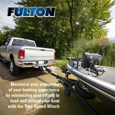 Truck towing boat with Boat Trailer Winch 1800 Lb Capacity With 20 Ft Winch Strap And Hook Single Speed Hand Crank