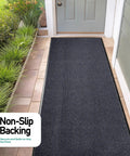 Extra Large Heavy Duty Commercial Entrance Rug Top Notch Walk Off Mat Built Tough For Heavy Foot Traffic Water Resistant Boot Scraper Gray Floor Mat at an entryway.